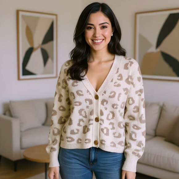 C&C California Animal Print Button Front Cardigan NWT - Picture 1 of 8